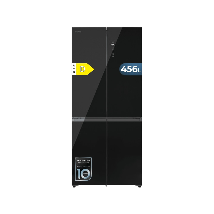Cecotec Bolero CoolMarket 4D 456 SBI Black Glass D Frigorifico Americano 4 Puertas - Capacidad 456L - Silencioso 35dB - Luz LED