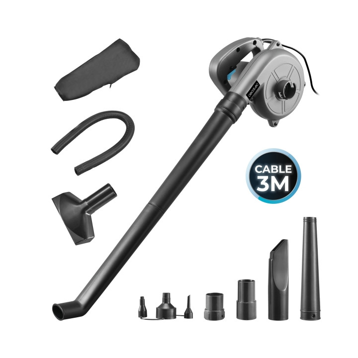 Cecotec AirForce 720 Soplador Aspirador de Hojas - 700W - Cable 3m - Incluye Accesorios - Multifuncion - Velocidad hasta 190km/h