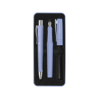 Faber-Castell Poly Pack de Boligrafo Poly Ball y Pluma Estilografica Poly Pen con Plumin B - Clip de Metal - Color Azul Claro