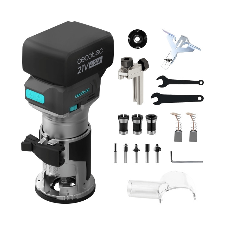 Cecotec MultiShape 2000 Liberty Fresadora de Mano Inalambrica - Bateria 21V 4Ah - Sistema de Extraccion de Polvo - Incluye Acces