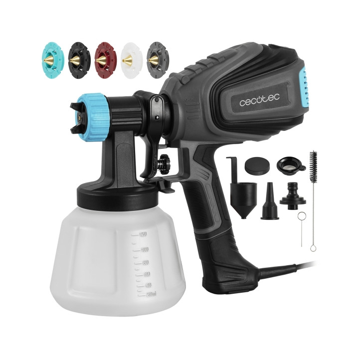 Cecotec TotalPaint 750 Pistola de Pintura - 700W - Deposito 1200ml - Control de Caudal hasta 1200Ml/min - Incluye Accesorios - C