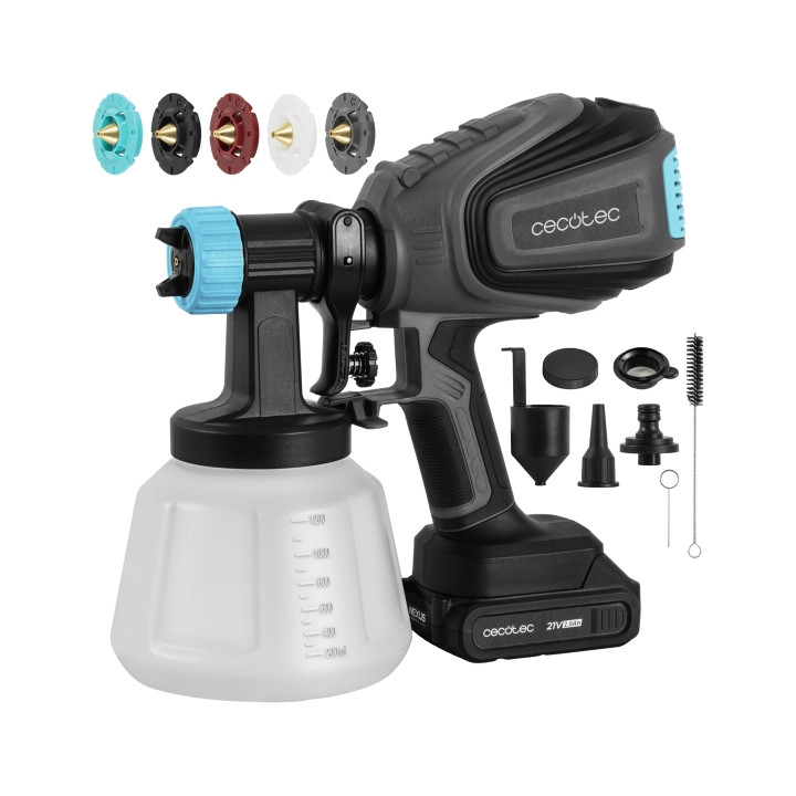 Cecotec TotalPaint 4000 Liberty Pistola de Pintura Inalambrica - Bateria 21V 2Ah - Deposito 1200ml - Control de Caudal hasta 800