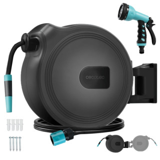 Cecotec HydroShell 30 Manguera de 30m - Recogida Automatica - Giro 180º - Accesorios Incluidos - Tambor Extraible - Pistola Pulv