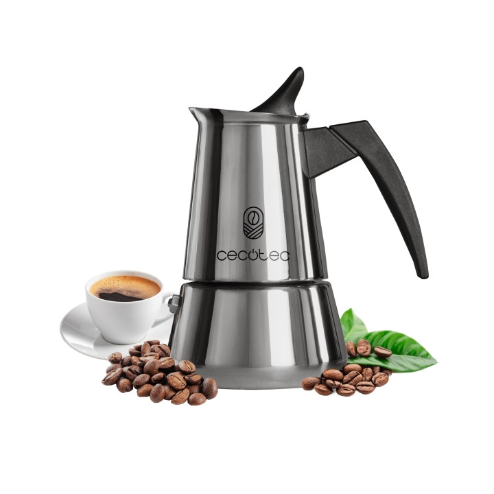 Cecotec Piccolina 400 Cafetera Italiana para 4 Tazas - Capacidad 200ml - Apta para Todo Tipo de Cocinas - Mango Ergonomico y Ter
