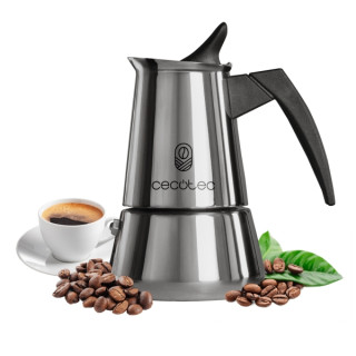 Cecotec Piccolina 600 Cafetera Italiana para 6 Tazas - Capacidad 300ml - Apta para Todo Tipo de Cocinas - Mango Ergonomico y Ter