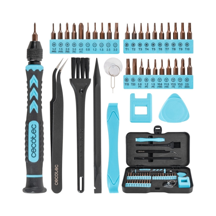 Cecotec PrecissionGyro 100 Set Destornillador de Precision - 39 Piezas - Incluye Accesorios - Color Negro y Azul