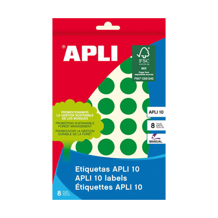 Apli Etiquetas 10 Verdes Ø 19mm 8 Hojas