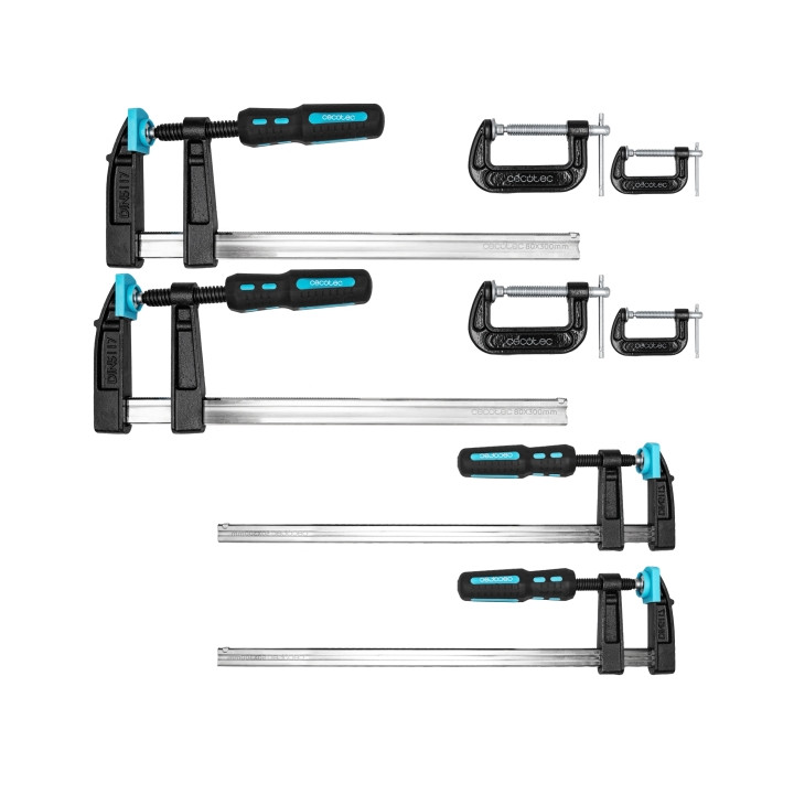 Cecotec StrongComfort 4400 Force Set de Sargentos - 8 Piezas - Incluye Accesorios - Antideslizante - Color Negro y Azul