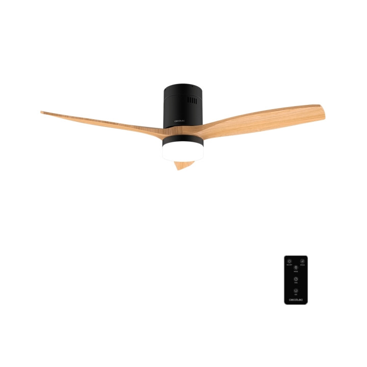 Cecotec EnergySilence Aero 5600 Classic Black and LightWood Ventilador de Techo de 52" - 40W - 3 Aspas de Madera - Varias Veloci
