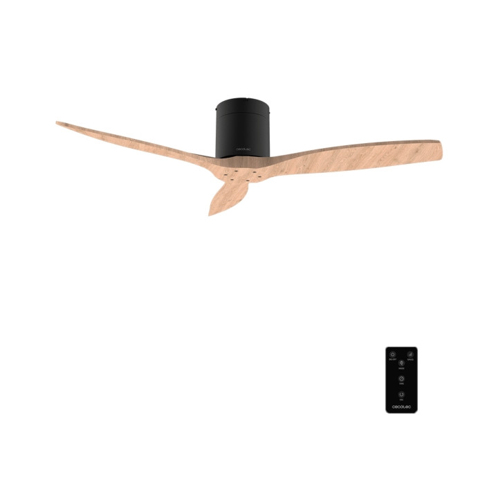 Cecotec EnergySilence Aero 5400 Classic Black and LightWood Ventilador de Techo de 52" - 40W - 3 Aspas de Madera - Varias Veloci
