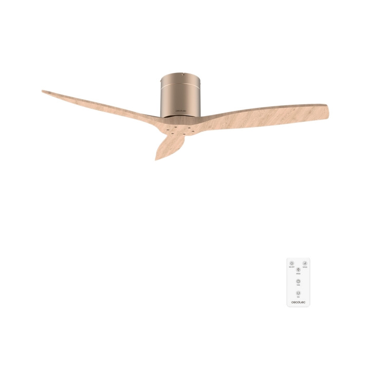 Cecotec EnergySilence Aero 5400 Classic Gold and LightWood Ventilador de Techo de 52" - 40W - 3 Aspas de Madera - Varias Velocid