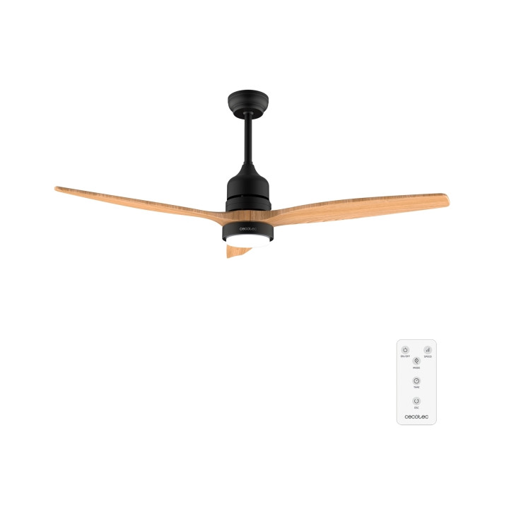 Cecotec EnergySilence Aero 5230 Black and LightWood Ventilador de Techo de 52" - 40W - 3 Aspas de Madera - Varias Velocidades -