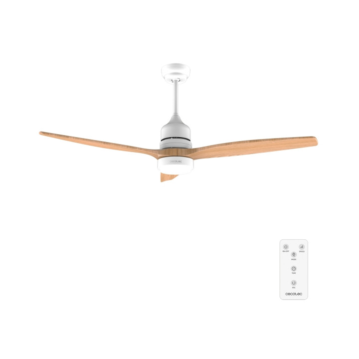 Cecotec EnergySilence Aero 5230 WhiteWood Ventilador de Techo de 52" - 40W - 3 Aspas - Varias Velocidades - Luz LED - Mando a Di