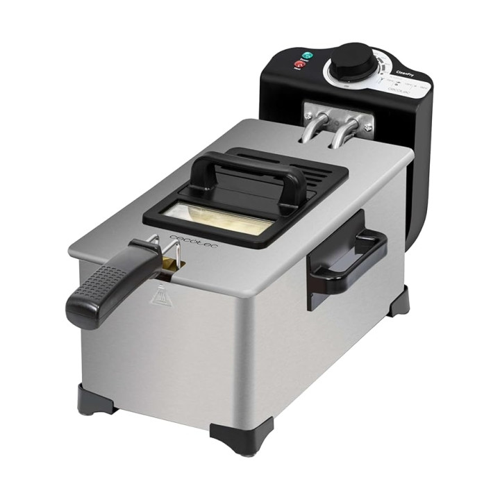 Cecotec Cleanfry 3 L+ Freidora Electrica - 2000W - Capacidad 3L - Temperatura Regulable - Acero Inoxidable - Apto para Lavavajil