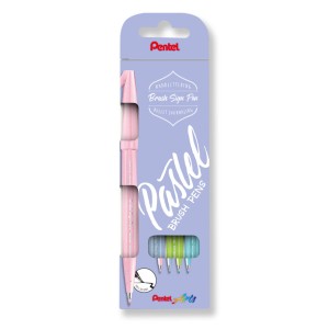 Pentel Brush Sing Pen Pastel Pack de 4 Rotuladores con Punta de Pincel - Lineas Finas o Gruesas dependiendo de la Presion - Fab