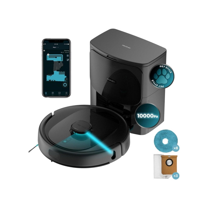 Cecotec Conga 9590 Spin Revolution Ultra Power Home Robot Aspirador con Base de Autovaciado - Autonomia 240min - 10.000Pa - Bate
