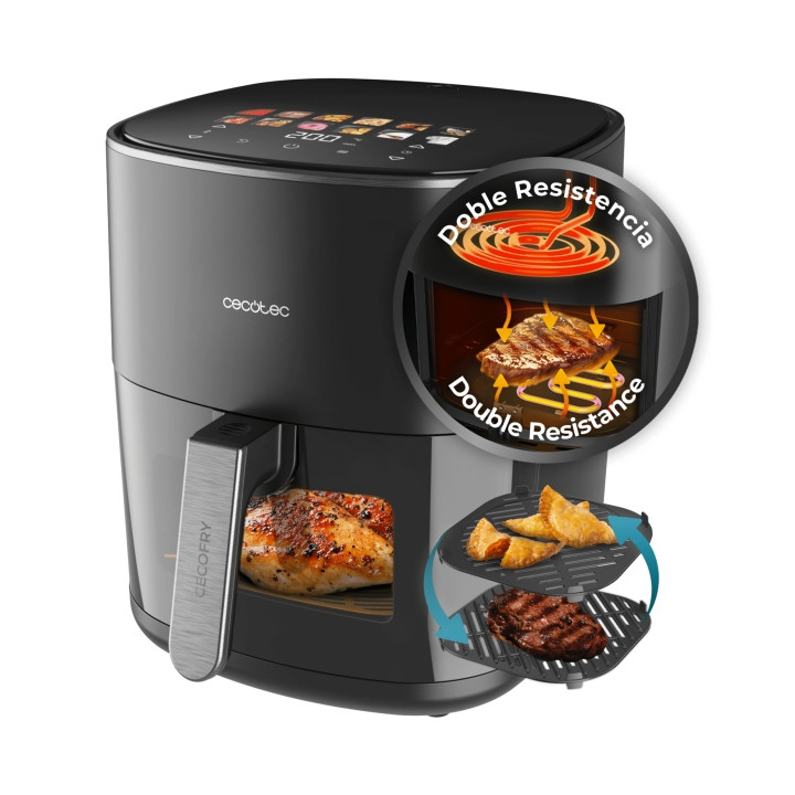 Cecotec Cecofry and Grill Duoheat 6500 Freidora de Aire - 2200W - Capacidad 6.5L - Temperatura Regulable hasta 200ºC - Doble Res