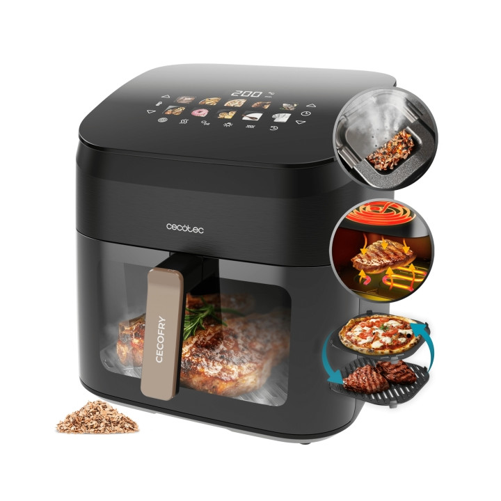 Cecotec Cecofry and Grill Smokin' 8500 Freidora de Aire - 2200W - Capacidad 8.5L - Temperatura Regulable hasta 200ºC - Ahumador