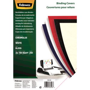Fellowes Pack de 100 Papel para Contraportada de Documento - A4 - Acabado en Brillo - 250 grs - Certificacion FSC