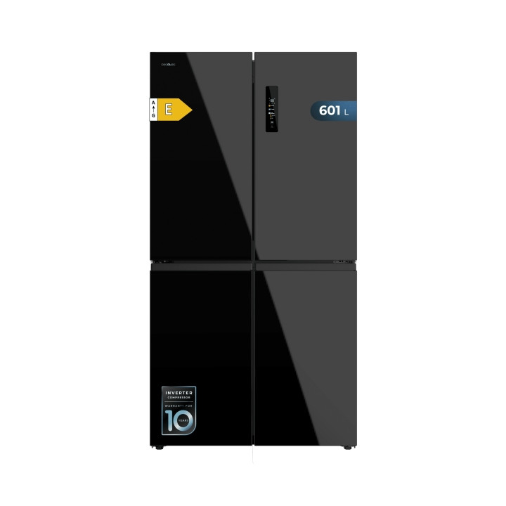 Cecotec Bolero CoolMarket 4D 601 Black Glass E Frigorifico Americano 4 Puertas - Capacidad 601L - Compresor Inverter - Total Nof