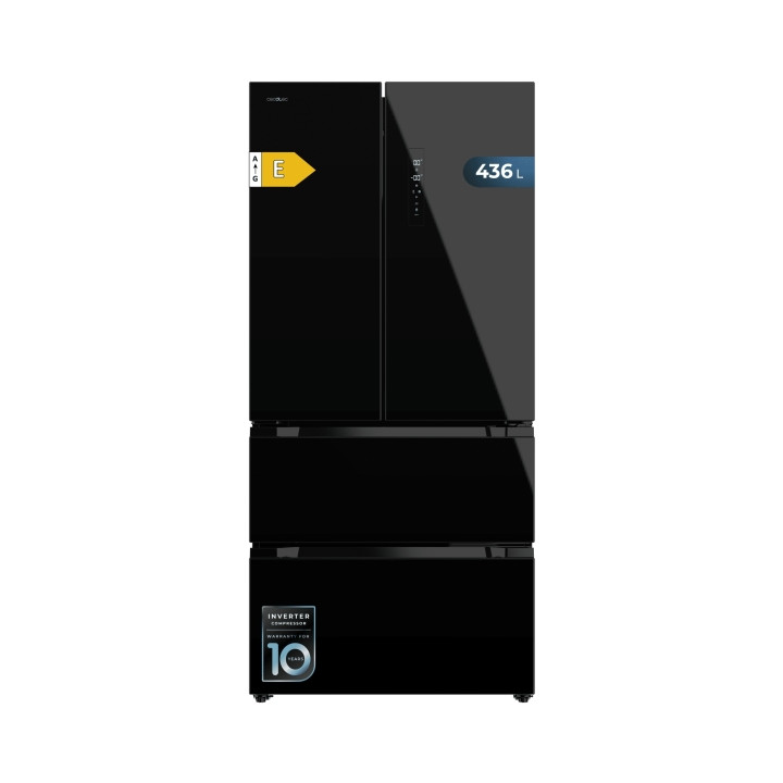 Cecotec Bolero CoolMarket FD 436 Black Glass E Frigorifico Puerta Francesa de 4 Puertas - 463L - Compresor Inverter - Modo Vacac