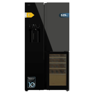 Cecotec Bolero CoolMarket TDW 529 WID Black Glass E Frigorifico Americano con Vinoteca - 529L - Compresor Inverter - Modo Vacaci