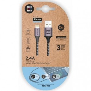 TechOneTech Cable USB-A Macho a Lightning Macho 2m - Recubierto de Nylon Trenzado