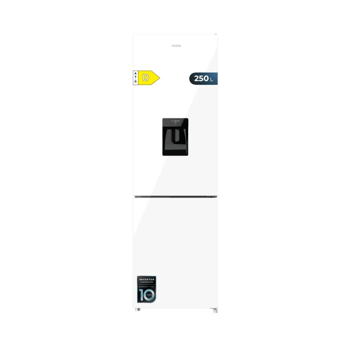 Cecotec Bolero CoolMarket Combi 250 WD White Glass D Frigorifico Combi - 250L - Compresor Inverter - Dispensador de Agua - Frio