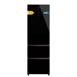 Cecotec Bolero CoolMarket Combi FD 400 Black Glass E Frigorifico Puerta Francesa - 400L - Luz LED - Compresor Inverter - Total N