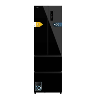 Cecotec Bolero CoolMarket Combi F2D 400 Black Glass E Frigorifico Puerta Francesa de 4 Puertas - 400L - Luz LED - Compresor Inve