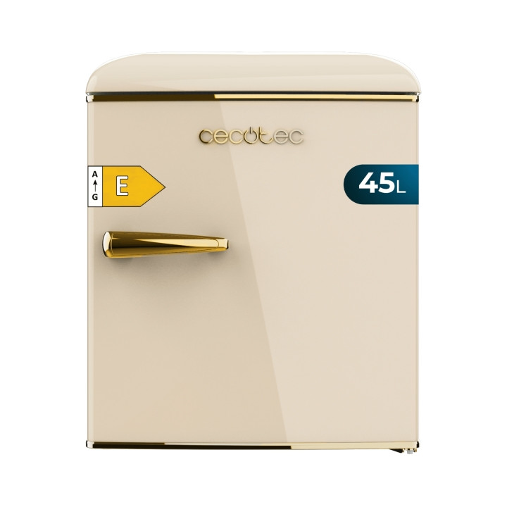 Cecotec Bolero CoolMarket TT Origin 45 Beige E Mini Frigorifico - Capacidad 45L - Estilo Retro - Cajon para Hielo - Tirador Crom