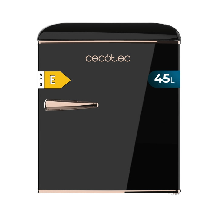 Cecotec Bolero CoolMarket TT Origin 45 Black E Mini Frigorifico - Capacidad 45L - Estilo Retro - Cajon para Hielo - Tirador Crom