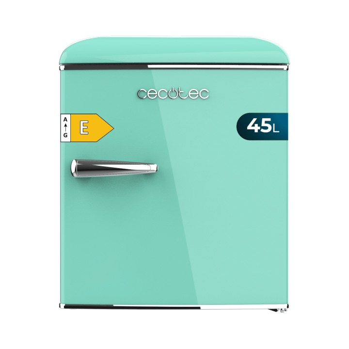 Cecotec Bolero CoolMarket TT Origin 45 Green E Mini Frigorifico - Capacidad 45L - Estilo Retro - Cajon para Hielo - Tirador Crom