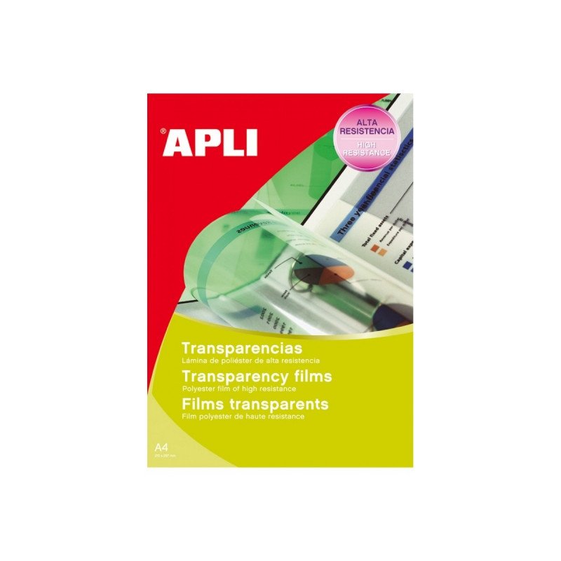 Apli Transparencias de Poliester A4 para Impresoras Laser - Alta Calidad de Reproduccion - Secado Rapido - Resistencia al Desga Apli Transparencias de Poliester A4 para Impresoras Laser - Alta Calidad de Reproduccion - Secado Rapido - Resistencia al Desga