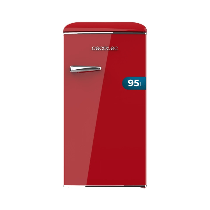 Cecotec Bolero CoolMarket TT Origin 95 Red E Mini Frigorifico - Capacidad 95L - Estilo Retro - Cajon para Hielo - Tirador Cromad