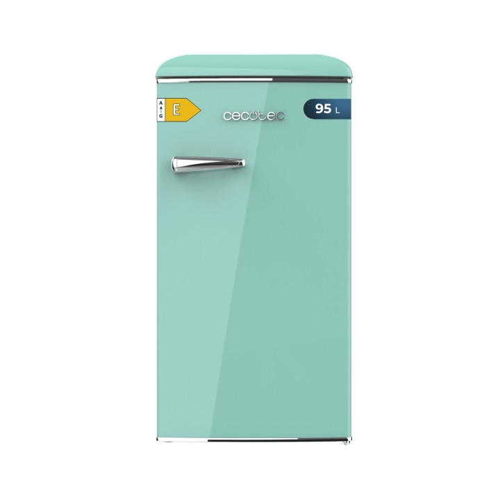 Cecotec Bolero CoolMarket TT Origin 95 Green E Mini Frigorifico - Capacidad 95L - Estilo Retro - Cajon para Hielo - Tirador Crom