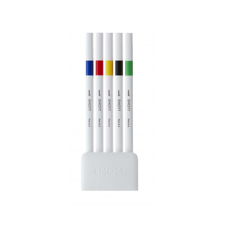 Uni-ball PEM-SY Set Nº1 Emott Vivid Colors Pack de 5 Rotuladores de Linea Fina - Punta 0.4mm - Tinta a Base de Agua - Diseño