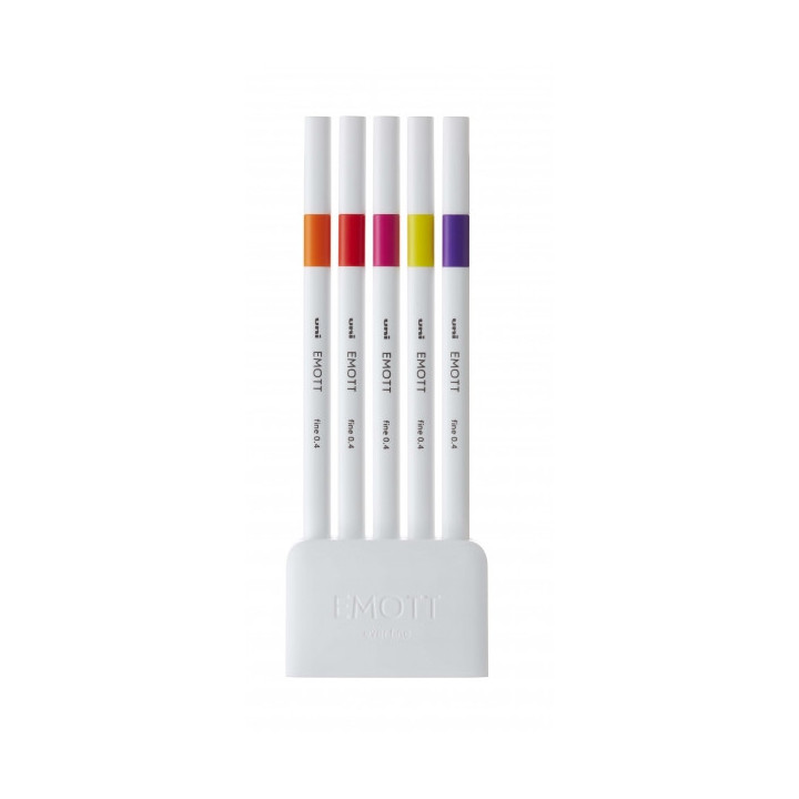 Uni-ball PEM-SY Set Nº2 Emott Passion Colors Pack de 5 Rotuladores de Linea Fina - Punta 0.4mm - Tinta a Base de Agua - Diseñ