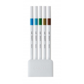 Uni-ball PEM-SY Set Nº4 Emott Island Colors Pack de 5 Rotuladores de Linea Fina - Punta 0.4mm - Tinta a Base de Agua - Diseño