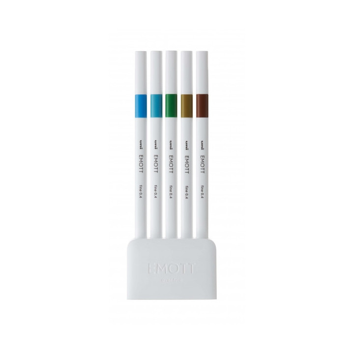 Uni-ball PEM-SY Set Nº4 Emott Island Colors Pack de 5 Rotuladores de Linea Fina - Punta 0.4mm - Tinta a Base de Agua - Diseño