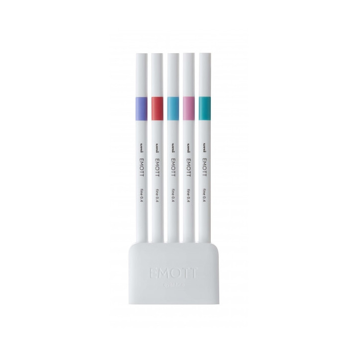Uni-ball PEM-SY Set Nº5 Emott Candy Pop Colors Pack de 5 Rotuladores de Linea Fina - Punta 0.4mm - Tinta a Base de Agua - Dise