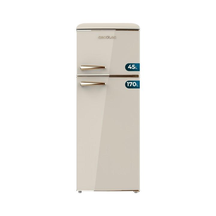 Cecotec Bolero CoolMarket 2D Origin 215 Beige E Frigorifico Dos Puertas - Capacidad 215L - Temperatura Regulable - Estilo Retro