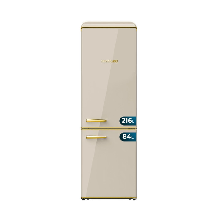 Cecotec Bolero CoolMarket Combi Origin 300 Beige E Frigorifico Combi - Capacidad 300L - Temperatura Regulable - Estilo Retro - C