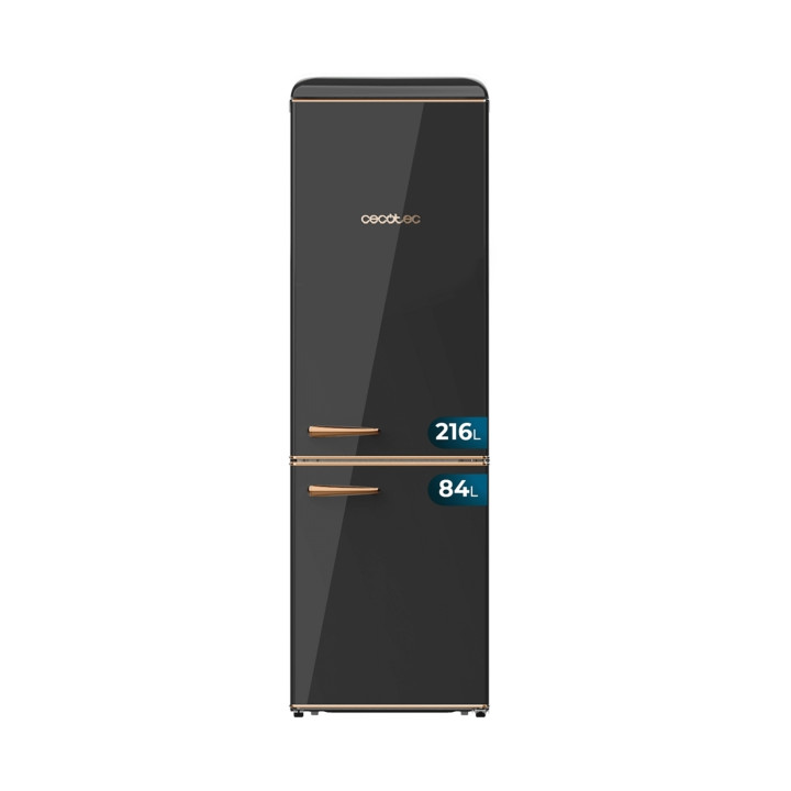 Cecotec Bolero CoolMarket Combi Origin 300 Black E Frigorifico Combi - Capacidad 300L - Temperatura Regulable - Estilo Retro - C