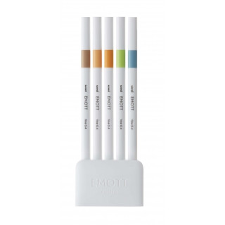 Uni-ball PEM-SY Set Nº6 Emott Natural Colors Pack de 5 Rotuladores de Linea Fina - Punta 0.4mm - Tinta a Base de Agua - Diseñ