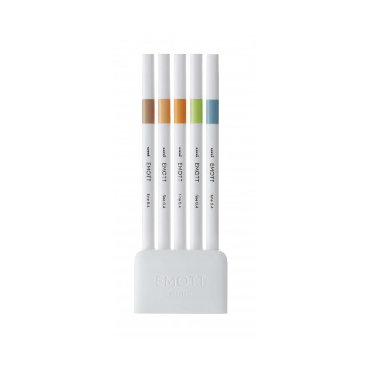 Uni-ball PEM-SY Set Nº6 Emott Natural Colors Pack de 5 Rotuladores de Linea Fina - Punta 0.4mm - Tinta a Base de Agua - Diseñ