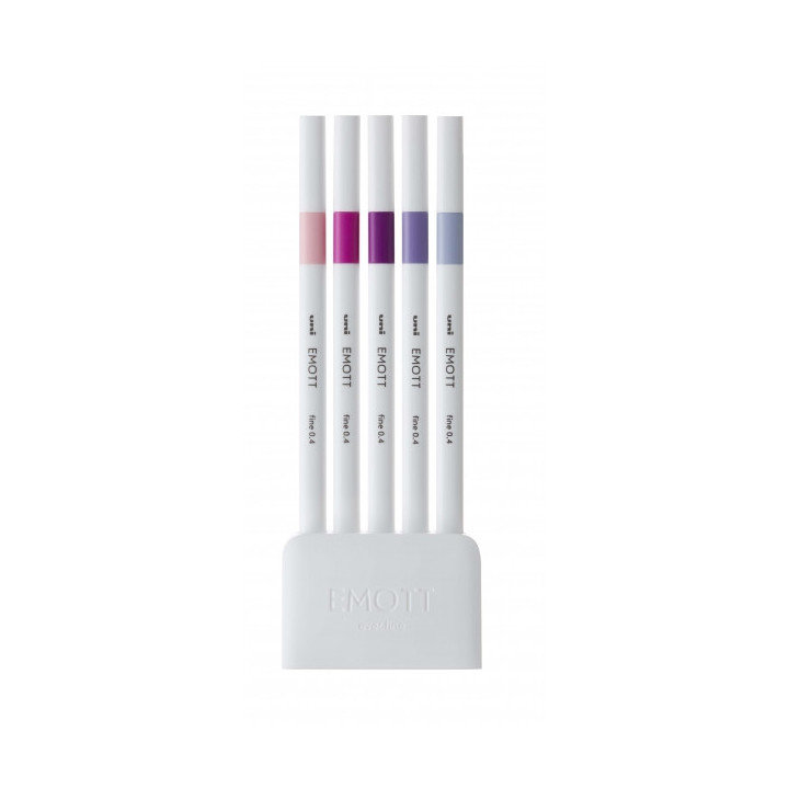 Uni-ball PEM-SY Set Nº7 Emott Floral Colors Pack de 5 Rotuladores de Linea Fina - Punta 0.4mm - Tinta a Base de Agua - Diseño