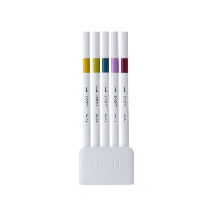 Uni-ball PEM-SY Set Nº8 Emott Retro Colors Pack de 5 Rotuladores de Linea Fina - Punta 0.4mm - Tinta a Base de Agua - Diseño