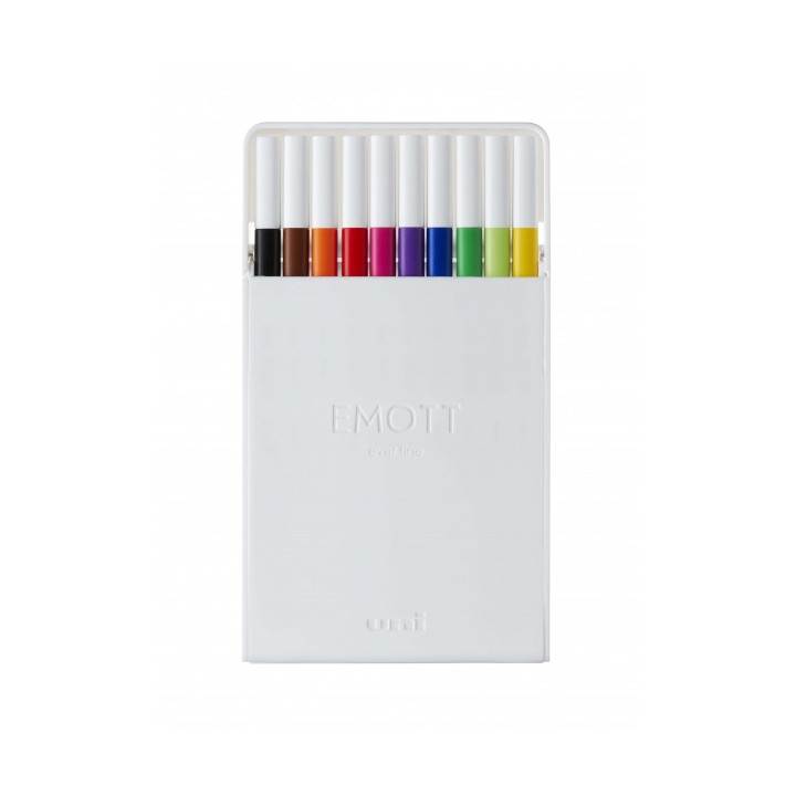 Uni-ball PEM-SY Set Nº1 Emott Essential Colors Pack de 10 Rotuladores de Linea Fina - Punta 0.4mm - Tinta a Base de Agua - Dis