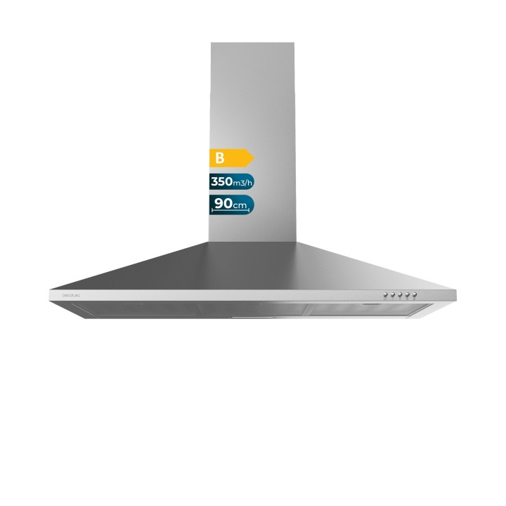 Cecotec Bolero Flux PM 903500 Inox B Campana Extractora de 90cm - 65W - Succion 350m3/h - Luz LED - Incluye Accesorios - Acero I
